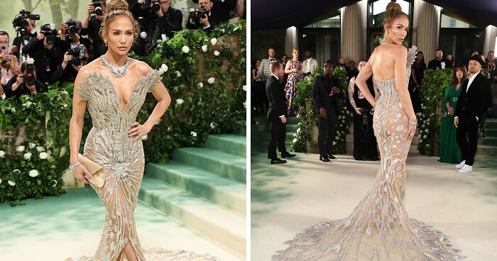 Джей Ло пришла на Met Gala в прозрачном серебряном платье, которое, по ее словам, сделает ее «едва» способной ходить